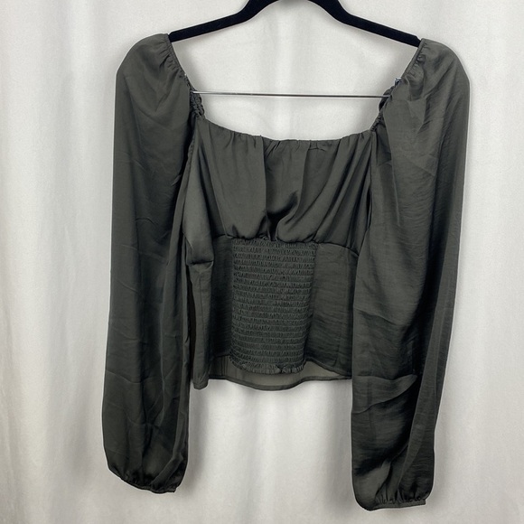 Anthropologie Sadie & Sage Satin Minute Stroll Smock Top Blouse Grey - Small - Picture 7 of 10